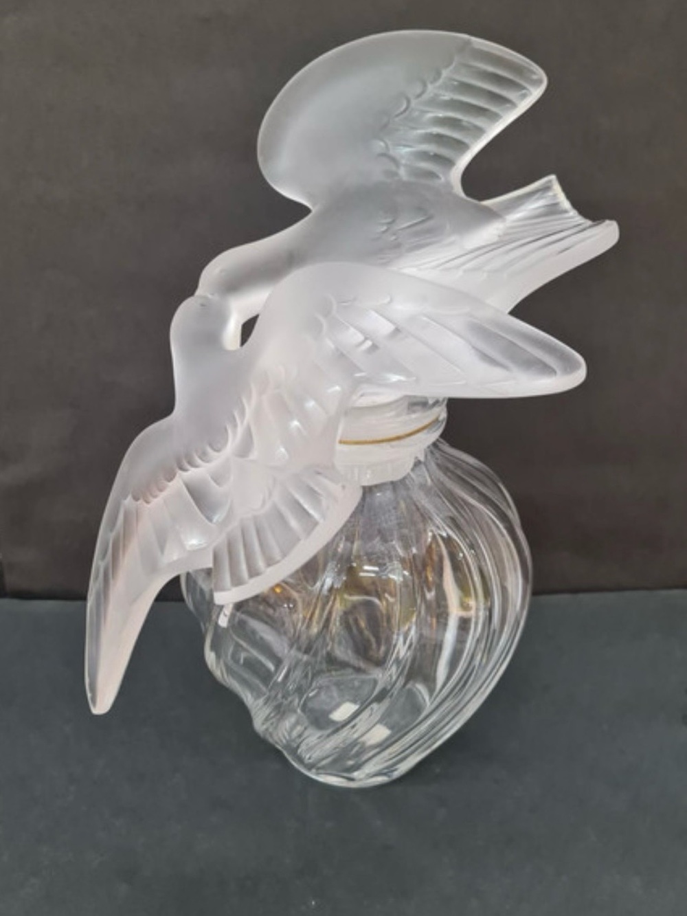 Lalique Frosted White Dove Perfume Bottle with Clear Glass Base